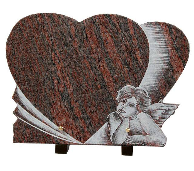 Multicolor Red Granite Heart Shape Cremation Plaque