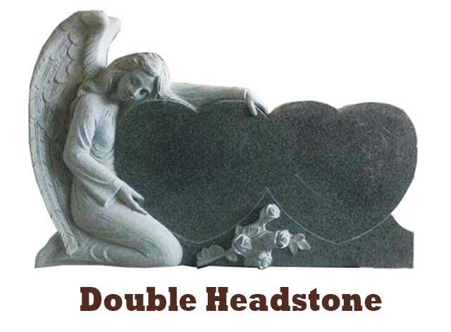 Double Heart Headstone with Angel Carving
