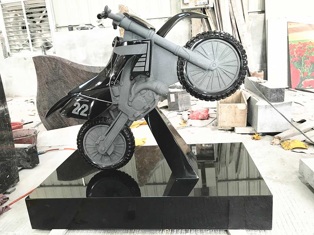 Personalized Blak Granite Motorcycle Shape Memorial Monument