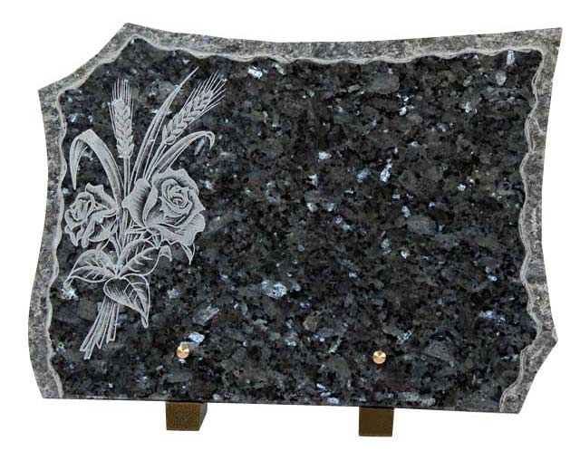 Blue Pearl Granite Memorial Plaque with Flower Pattern