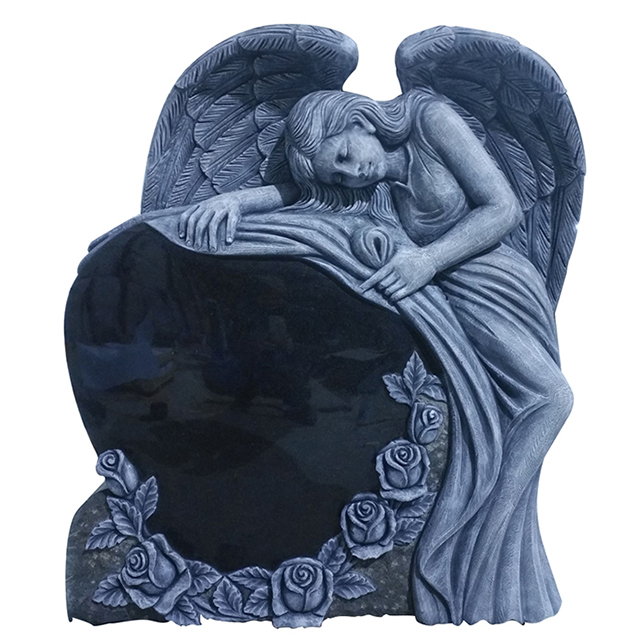 Antique Weeping Angel Funeral Gravestone with Black Heart