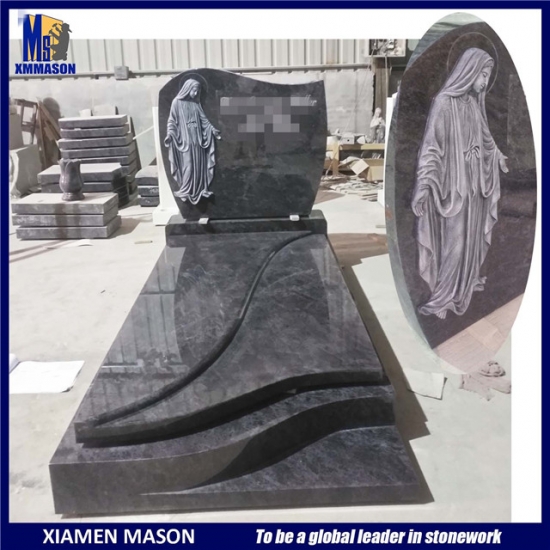 Tombstone Granite with Carved Virgin Mary